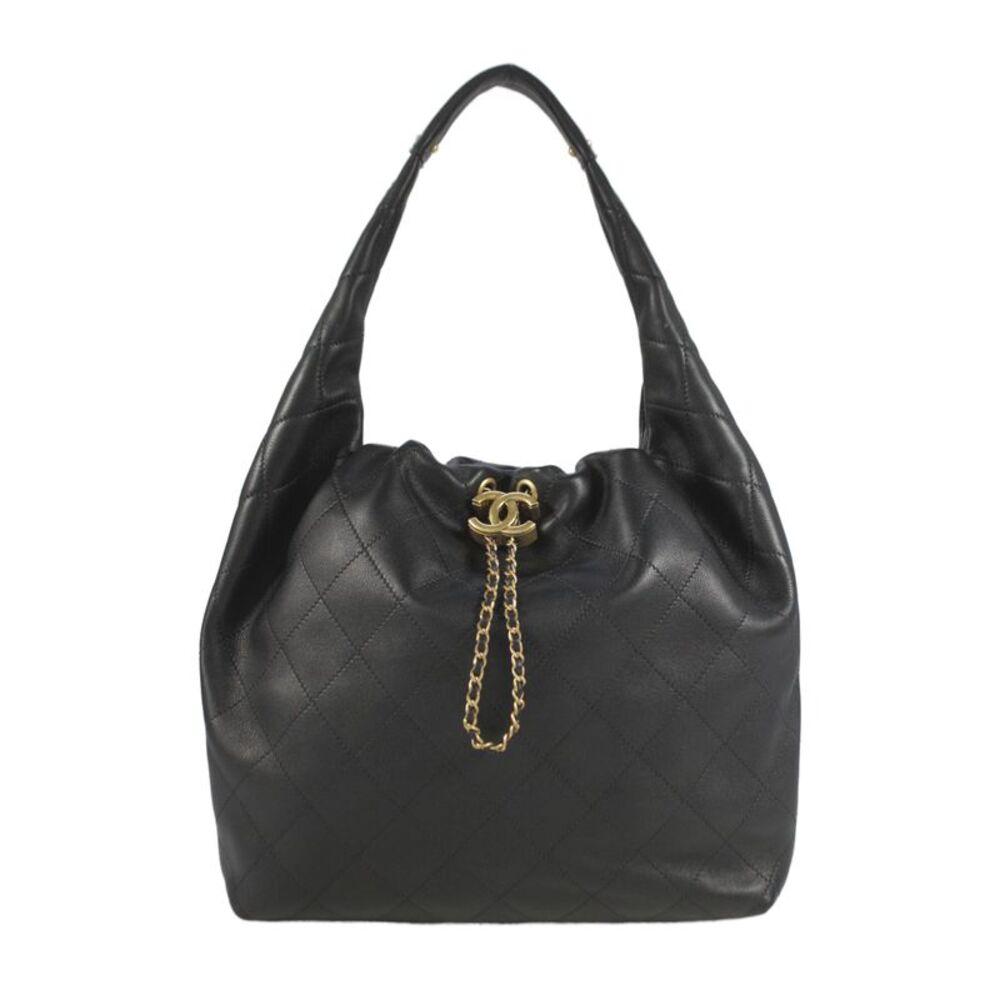 Chanel Womens Quilted Calfskin CC Chanel Cruise 2026 Hobo Handbag Black